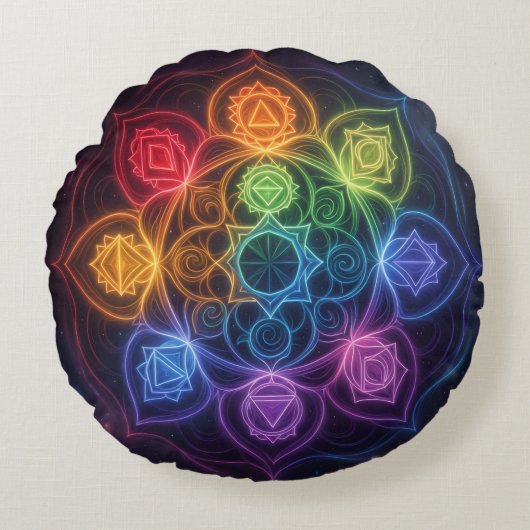 Die 7 Chakren´3 Rond Kussen (Voorkant)