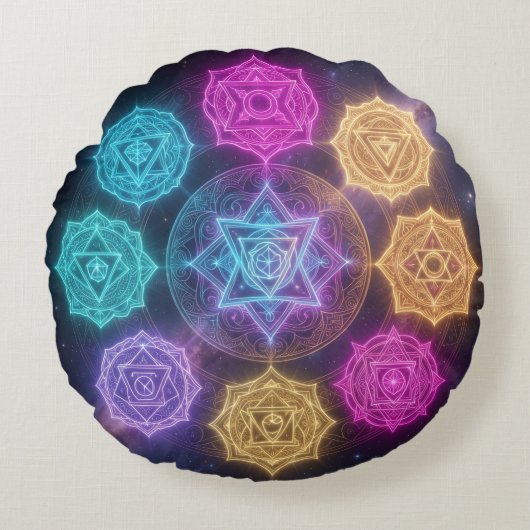 Die 7 Chakren´6 Rond Kussen (Voorkant)