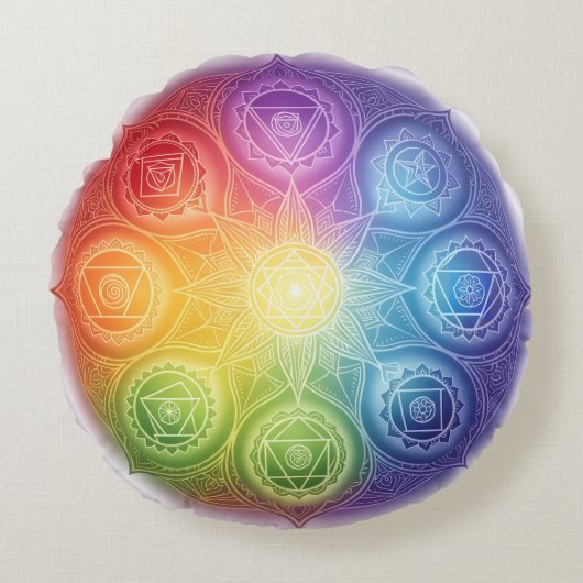 Die 7 Chakren´9 Rond Kussen (Voorkant)
