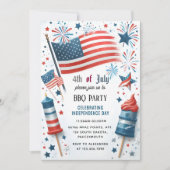Die BBQ Rood Wit Blauw USA Vlag 4th van juli Party Kaart (Voorkant)
