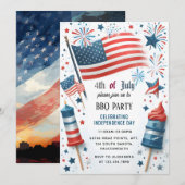 Die BBQ Rood Wit Blauw USA Vlag 4th van juli Party Kaart (Voorkant / Achterkant)