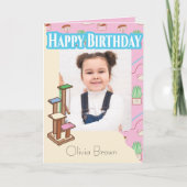 Die Cat Life Birthday Foto en Text Pink Kaart (Voorkant)