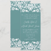Die Cut Aqua Blue Damask Wedding Invitation Kaart (Voorkant / Achterkant)