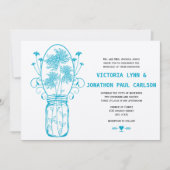Die Cut Aqua Blue Mason Jar Wildflower Bruiloft Kaart (Voorkant)