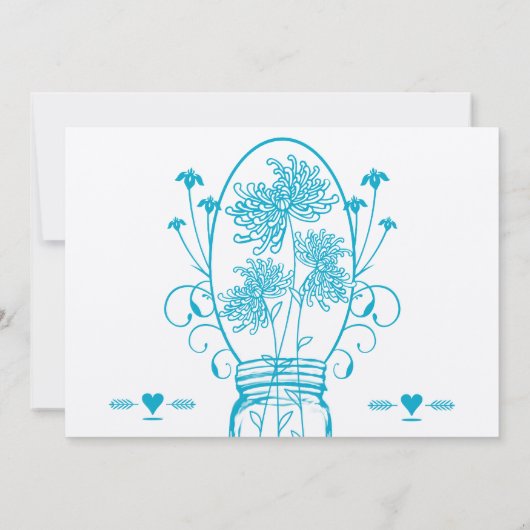 Die Cut Aqua Blue Mason Jar Wildflower Bruiloft Kaart (Achterkant)