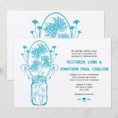 Die Cut Aqua Blue Mason Jar Wildflower Bruiloft Kaart (Voorkant / Achterkant)