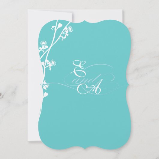 Die Cut Aqua Wild Flower Branch Wedding Kaart (Achterkant)