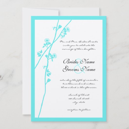 Die Cut Aqua Wildflower Branch Wedding Invitation Kaart (Voorkant)