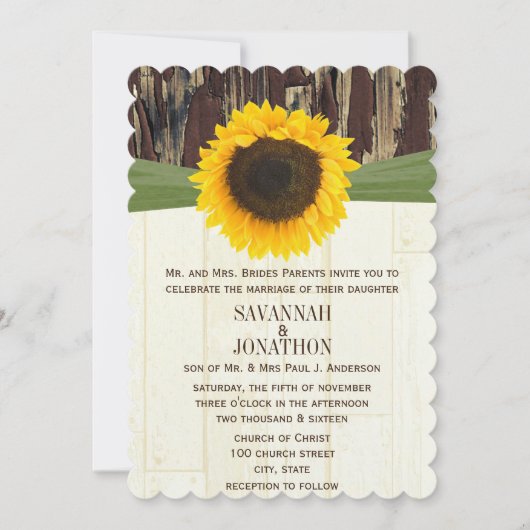 Die Cut Barn Wood Sunflower Wedding Invitation Kaart (Voorkant)