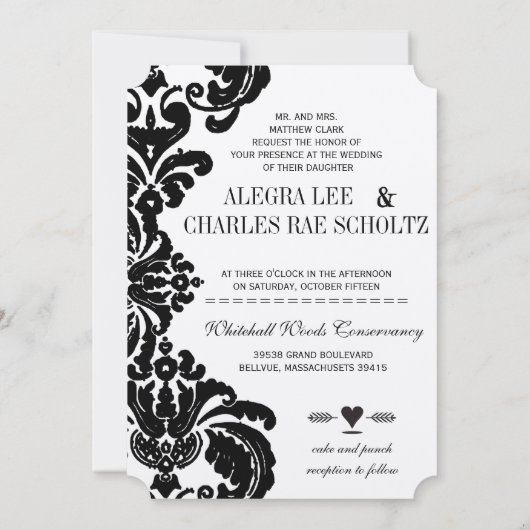 Die Cut  Black Damask Wedding Kaart (Achterkant)