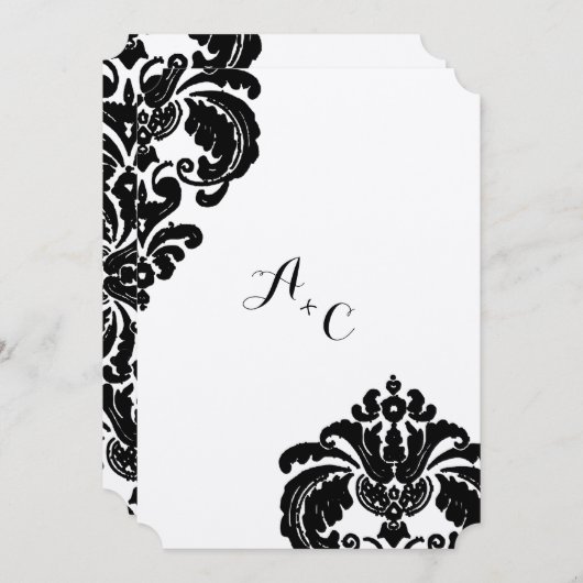 Die Cut  Black Damask Wedding Kaart (Voorkant / Achterkant)