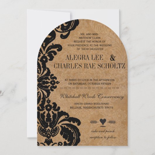Die Cut  Black Damask Wedding Kaart (Achterkant)