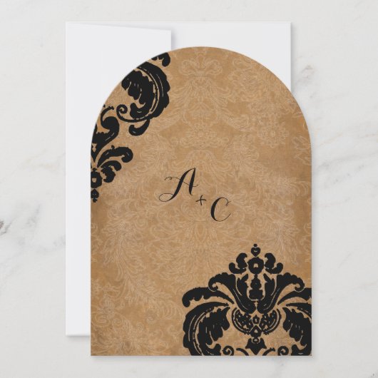 Die Cut  Black Damask Wedding Kaart (Voorkant)