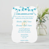 Die Cut Blue Bunting Wimpel Bruiloft Uitnodigingen (Staand voorkant)