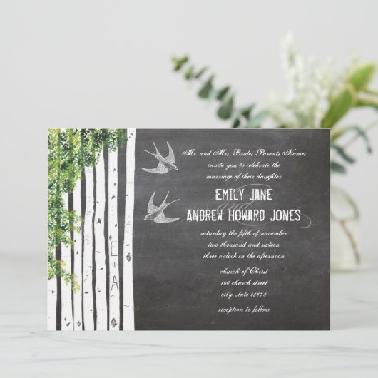 Die Cut Chalkboard Love Bird Tree Wedding Kaart (Staand voorkant)