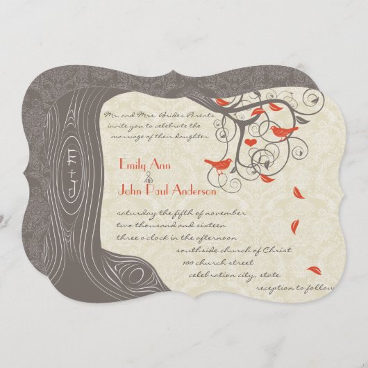 Die Cut Coral Tree Birds Wedding Invitations Kaart (Voorkant / Achterkant)