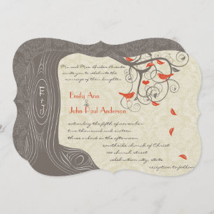 Die Cut Coral Tree Birds Wedding Invitations Kaart