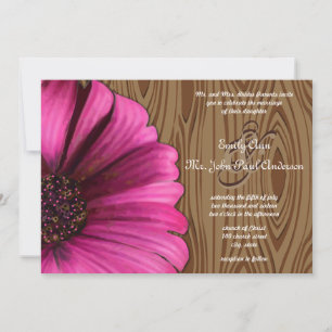 Die Cut Fuchsia Gerber Daisy Wood Grain Wedding Kaart