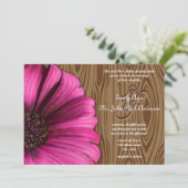 Die Cut Fuchsia Gerber Daisy Wood Grain Wedding Kaart (Staand voorkant)