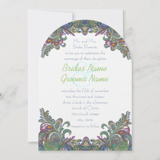 Die Cut Green Raspberry Blue Wedding Invitation Kaart (Voorkant)