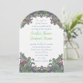 Die Cut Green Raspberry Blue Wedding Invitation Kaart (Staand voorkant)