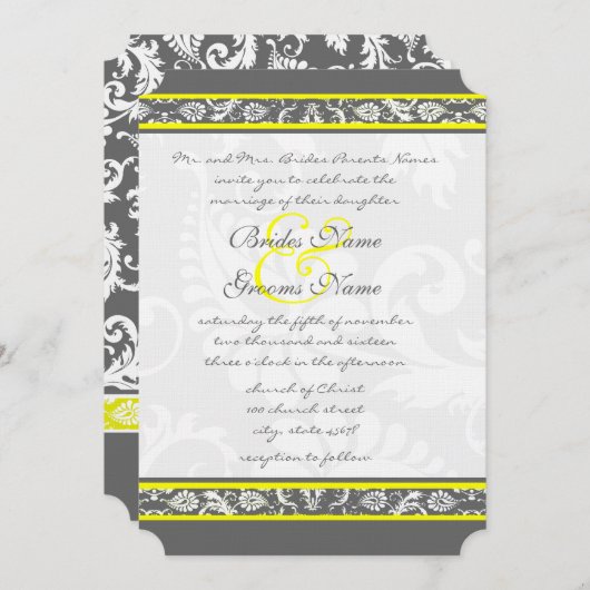 Die Cut Grey and Yellow Wedding Invitations Kaart (Voorkant / Achterkant)