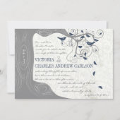 Die Cut Grey Navy Love Bird Wedding Invitations Kaart (Voorkant)