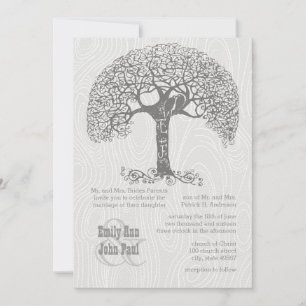 Die Cut Grey Romantic Tree Love Bird Woodgrain Kaart