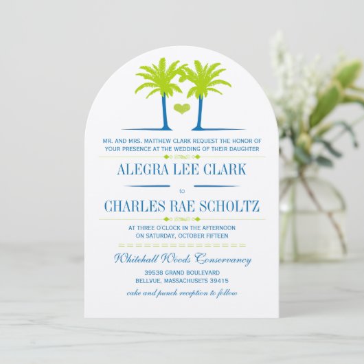 Die Cut Limoen Royal Blue Beach Typography Invite Kaart (Staand voorkant)