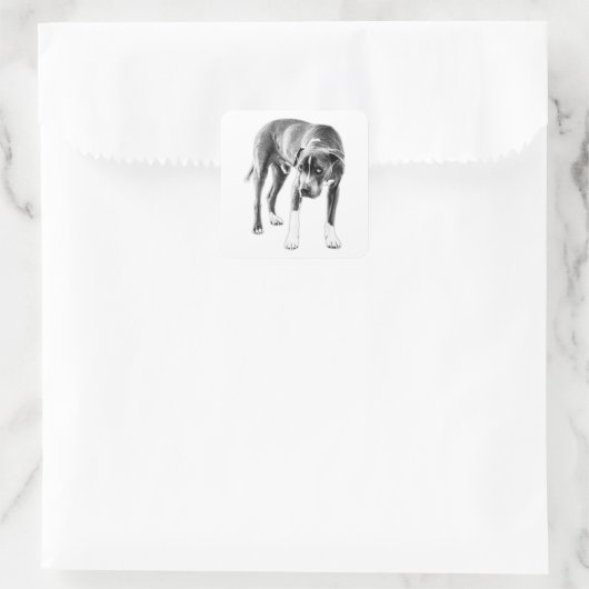 Die-Cut Look: Moody Pitbull Mix Vierkante Sticker (Tas)