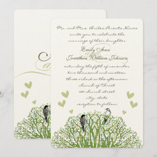 Die Cut Love Bird Green Tree Weduwen Uitnodiging