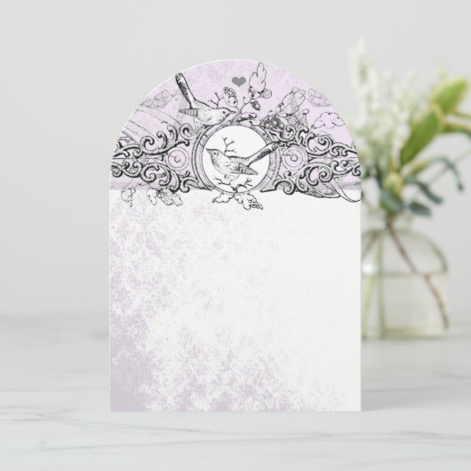 Die Cut Love Bird Lavender Scroll Wedding Kaart (Staand voorkant)