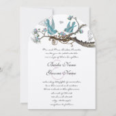 Die Cut Lovebird Aqua & Pink Wedding Invite Kaart (Voorkant)