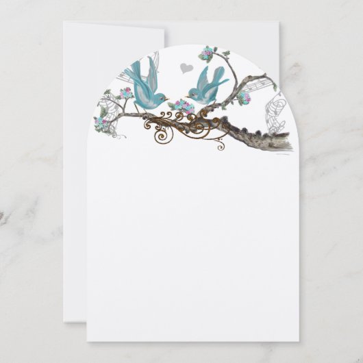 Die Cut Lovebird Aqua & Pink Wedding Invite Kaart (Achterkant)