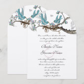 Die Cut Lovebird Aqua & Pink Wedding Invite Kaart (Voorkant / Achterkant)