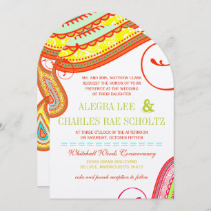 Die Cut Modern Yellow Oranje Aqua Mint Wedding Kaart
