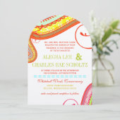 Die Cut Modern Yellow Oranje Aqua Mint Wedding Kaart (Staand voorkant)
