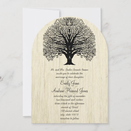 Die Cut  Old Barn Wood Tree Wedding Invite Kaart (Voorkant)
