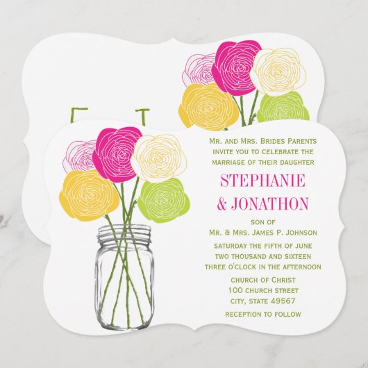 Die Cut Ranunculus Roos Limoen Pink Yellow Mason J Kaart (Voorkant / Achterkant)