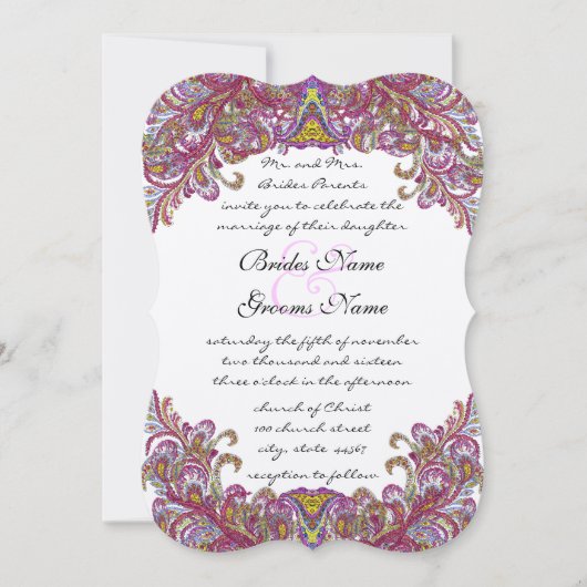 Die Cut Raspberry Paisley Wedding Invitations Kaart (Voorkant)