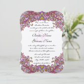 Die Cut Raspberry Paisley Wedding Invitations Kaart (Staand voorkant)