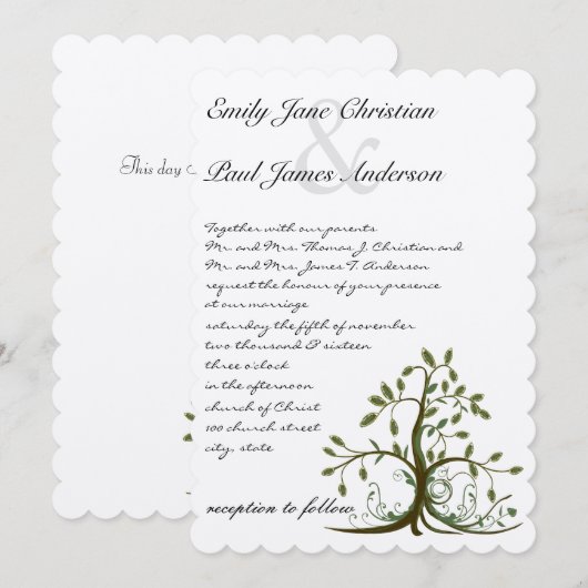 Die Cut Romantic Rustic Tree Wedding Invite Kaart (Voorkant / Achterkant)
