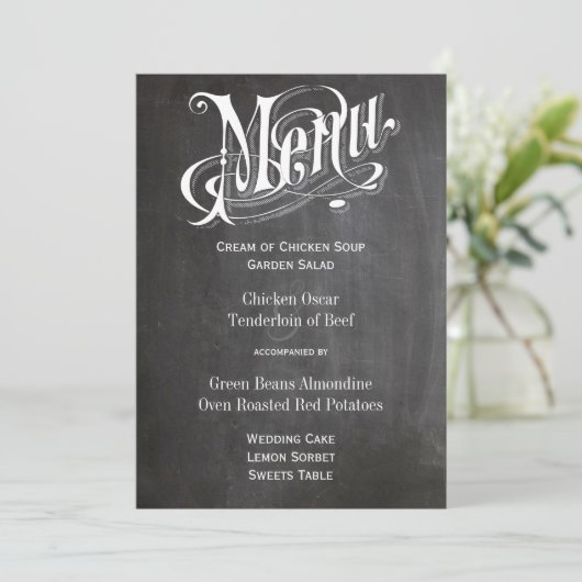Die Cut Rustic  Chalkboard Wedding Menu (Staand voorkant)