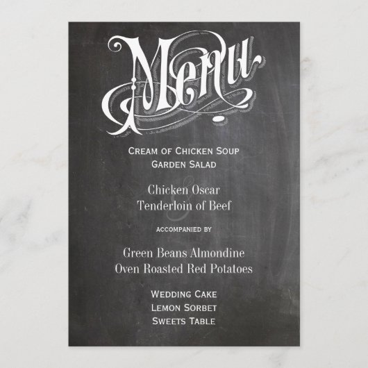 Die Cut Rustic  Chalkboard Wedding Menu (Voorkant)