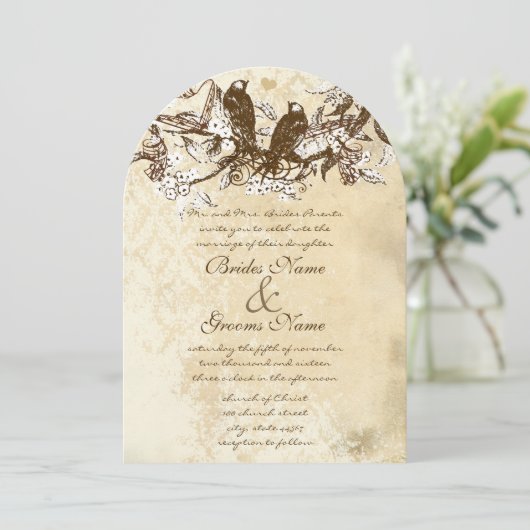 Die Cut Rustic Cherry Blossom Tortelduifjes Weddin Kaart (Staand voorkant)