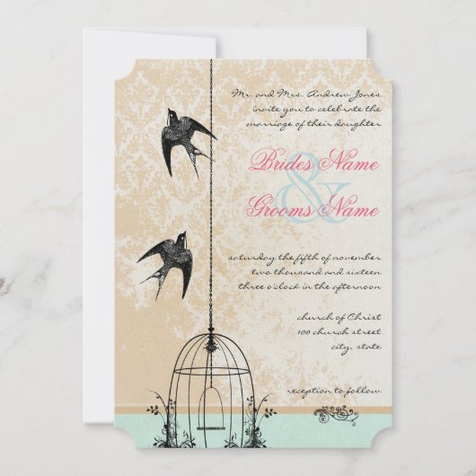 Die Cut Rustic Love Bird Wedcage Wedding Kaart (Voorkant)