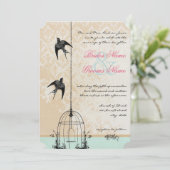 Die Cut Rustic Love Bird Wedcage Wedding Kaart (Staand voorkant)