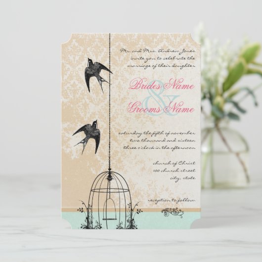 Die Cut Rustic Love Bird Wedcage Wedding Kaart (Staand voorkant)