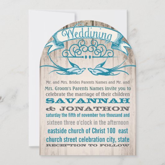 Die Cut Rustic  Love bird Wedding Kaart (Achterkant)