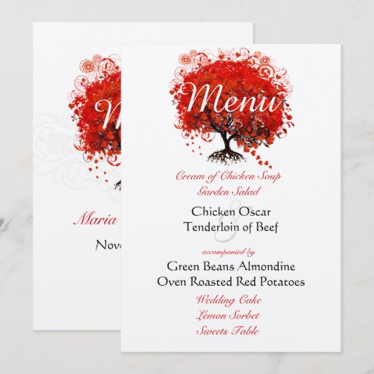 Die Cut Rustic Red Tree Wedding Menu (Voorkant / Achterkant)